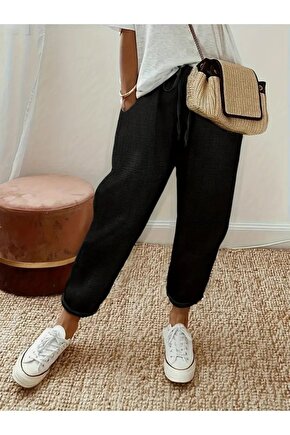 EQURİ Kadın Yüksek Bel Lastikli Belde Bağcık Detaylı Aerobin Pantolon