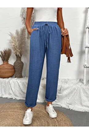 EQURİ Kadın Yüksek Bel Lastikli Belde Bağcık Detaylı Aerobin Pantolon