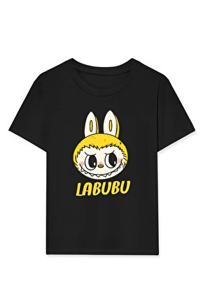 Kız Labubu Çocuk Baskılı T-Shirt - Siyah