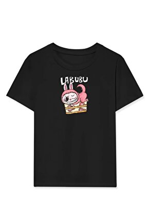 Kız Labubu Çocuk Baskılı T-Shirt - Siyah
