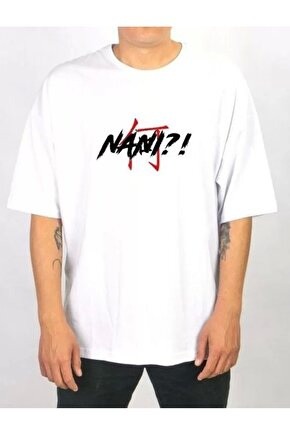 Unisex Bisiklet Yaka Baskılı Oversize T-Shirt - Beyaz