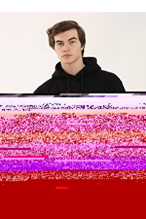 Unisex Baskılı Oversize Üç İplik Kapüşonlu Sweatshirt - Siyah