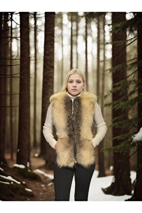 Kadın Kolsuz Hakiki Yelek - Fuşya