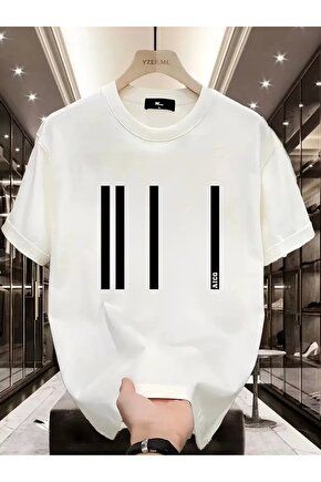 AICG Ön Arka Baskılı Bisiklet Yaka Kadın Oversize Bisiklet Yaka T-shirt - Beyaz