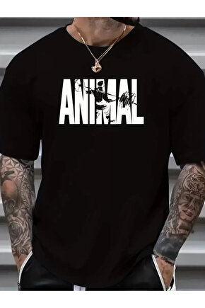 ANIMAL Desen Baskı Erkek Oversive Tişört, Grafik Tişört Erkek Yazlık Outdoor Kıyafetleri, Sporda ve