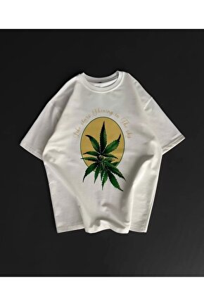 Ön ve Arka Baskılı Oversize Bisiklet Yaka T-shirt- Beyaz