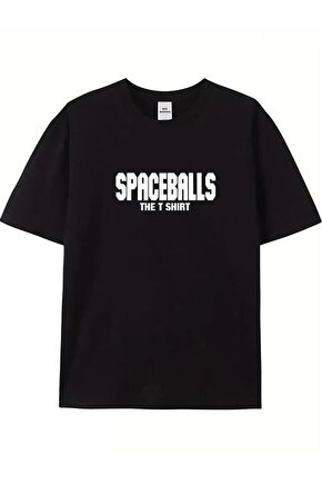 201 Penye Compack SPACEBALLS Erkek Baskılı Oversize Bisiklet Yaka Kısa Kol Yazlık T-shirt - Siyah