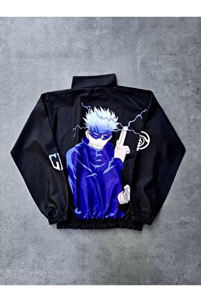 Fermuarlı Dijital Baskılı Rüzgarlık - Siyah