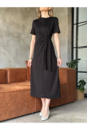 Osy odal Yumuşak Dokulu KumaşYandan Bağlamalı Elbise iyah