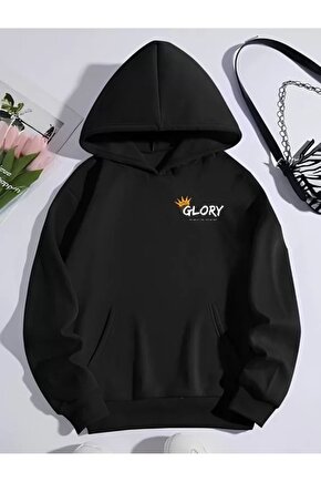 Kışlık Üç İplik Kapüşonlu SweatShirt - Siyah