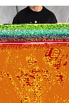 Unisex Bisiklet Yaka Baskılı Oversize T-Shirt - Siyah