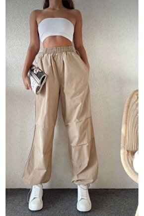 Kadın Cepli Paraşut Pantalon - Bej