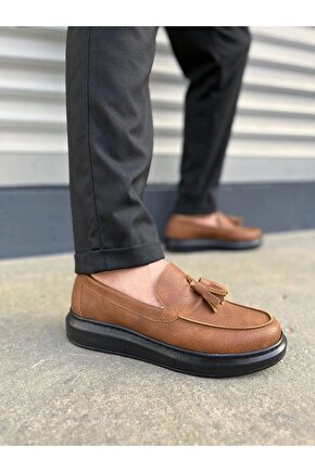 JY154 Blaze Bağcıksız Püsküllü Cilt Erkek Günlük Spor Klasik Ayakkabı CST - Taba