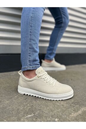 JY152 Cool Bağcıklı Keten Erkek Günlük Spor Klasik Ayakkabı KBT - Beyaz
