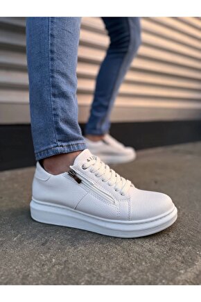 JY155 Warrior Bağcıklı ve Fermuarlı Cilt Erkek Günlük Sneaker Ayakkabı CBT - Beyaz
