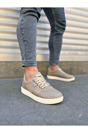 JY0118 REX Bağcıklı Keten Kumaş Erkek Günlük Sneaker Ayakkabı KKT - Bej