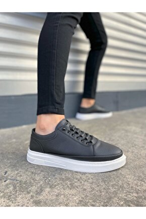 JY0535 Prime Bağcıklı Cilt Erkek Günlük Sneaker Ayakkabı CBT - Siyah