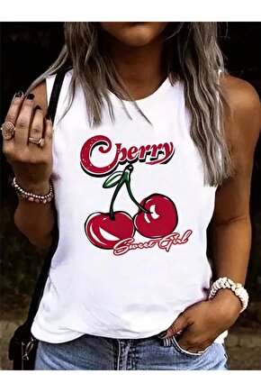 Kadın Kolsuz Bisiklet Yaka Desenli Viskon Bluz