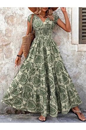 Kadın Kısa Kollu Kruvaze Yaka Beli Lastikli Süprem