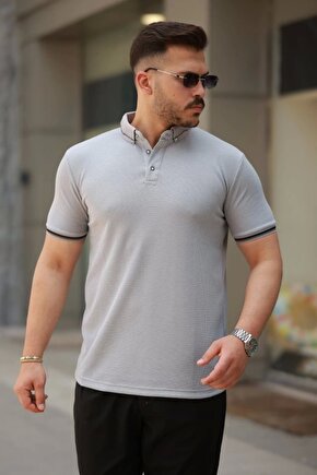 Erkek Düğmeli Yaka Waffle Kumaş Kısa Kollu Tişört