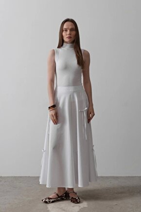 Fiyonk Kloş Etek - Beyaz