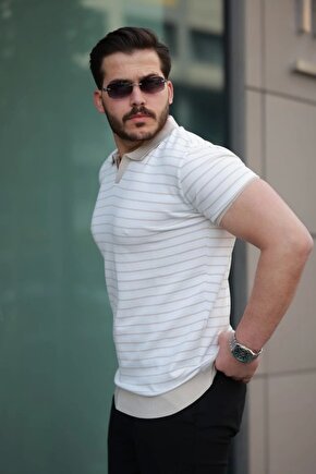 Erkek Kısa Kollu çizgi Desenli örme Kumaş Tshirt