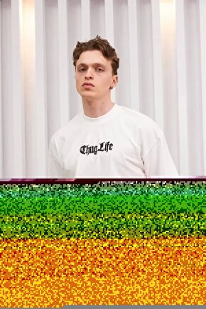 Unisex Bisiklet Yaka Baskılı Oversize T-Shirt - Beyaz