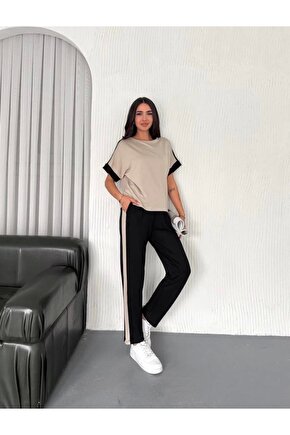 Kadın Modal Dokulu Kumaş Yanı şeritli Takım