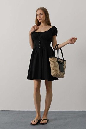 Beli Korseli Mini Elbise - Siyah