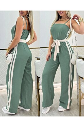 Kadın Ip Askılı Straplez Belden Kuşaklı Viskon Iki Iplik Tulum