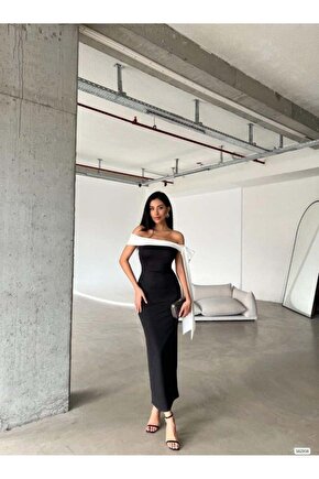 Kadın Madonna Yaka Skuba Krep Kumaş Kurdale Detay Elbise