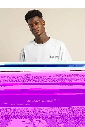 Unisex Bisiklet Yaka Baskılı Oversize T-Shirt - Beyaz