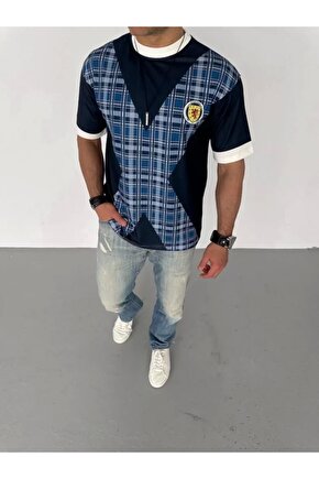 Unisex Bisiklet Yaka Baskılı Oversize T-Shirt - Siyah