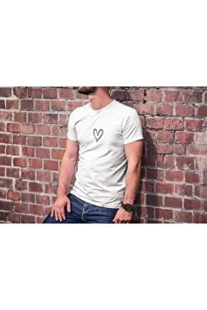 Unisex Bisiklet Yaka Baskılı Oversize T-Shirt - Beyaz