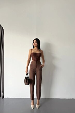 PANTOLON PENSLİ ATLAS KUMAŞ - Kahverengi