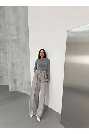 Sante Çizgili Bel Kuşakli Palazzo Pantolon