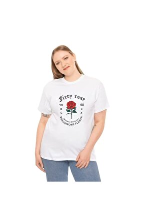 Unisex Bisiklet Yaka Baskılı Thirt  Beyaz