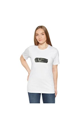 Unisex Bisiklet Yaka Baskılı Thirt  Beyaz