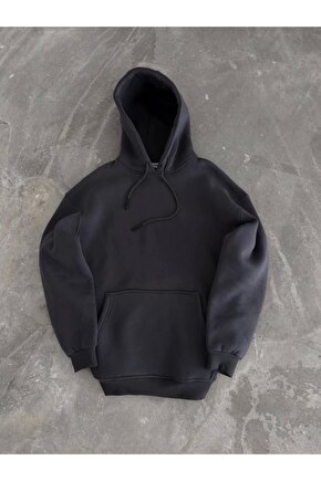 Kapşonlu Üç İplik Penye Basic weathirt Füme