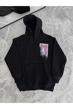 Uzun Kol Kapşonlu Ön Ve Arka Baskılı weathirt iyah