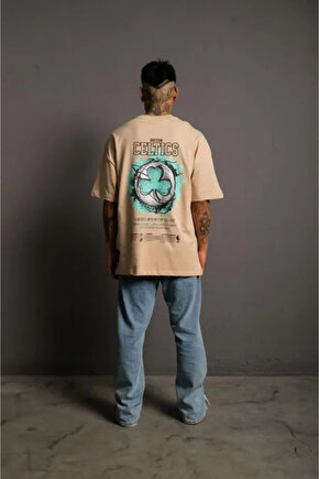 Erkek Sırt Baskılı T-shirt - Bej