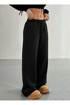 Kadın Yüksek Bel Lastikli Bağcıklı Geniş Kesim Dalgıç Pantolon