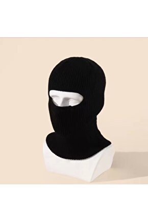 Kışlık Kar Maske Dokuma Triko Bere - Siyah