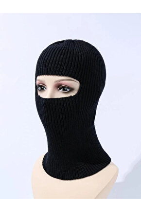 Kışlık Kar Maske Dokuma Triko Bere - Siyah