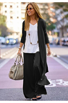 Kadın Uzun Kollu önü Açık Viskon Ceket Ve Pantolon Ikili Takım