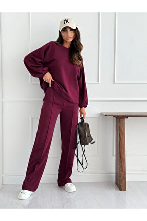 Kadın Uzun Kollu Geniş Kesim Modal Bluz Ve Pantolon Ikili Takım