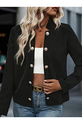 Kadın Uzun Kollu önü Açık Düğmeli Scuba Dalgıç Ceket
