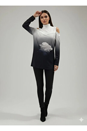 Kadın Uzun Kollu Balıkçı Yaka Omuz Dekoltesi Detaylı Bluz