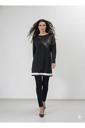 Kadın Uzun Kollu Pulpayet Detay Bluz