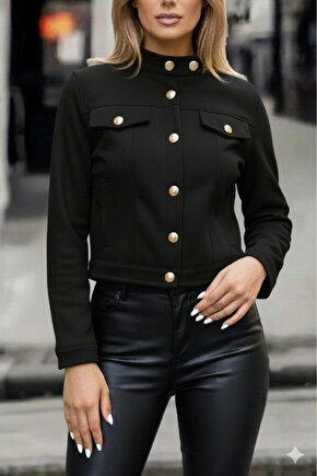 Kadın Uzun Kollu Yakadan Ve önden Düğmeli Süet Kısa Ceket